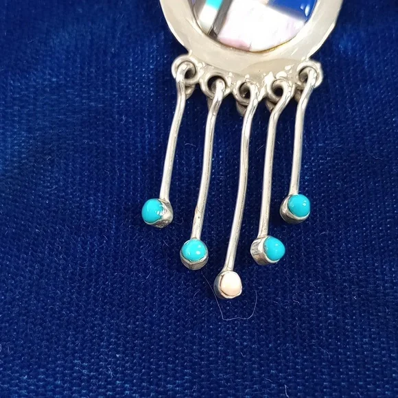 Vintage Native American Multi Stone On Sterling Silver Dangle Earrings Post - Picture 6 of 16